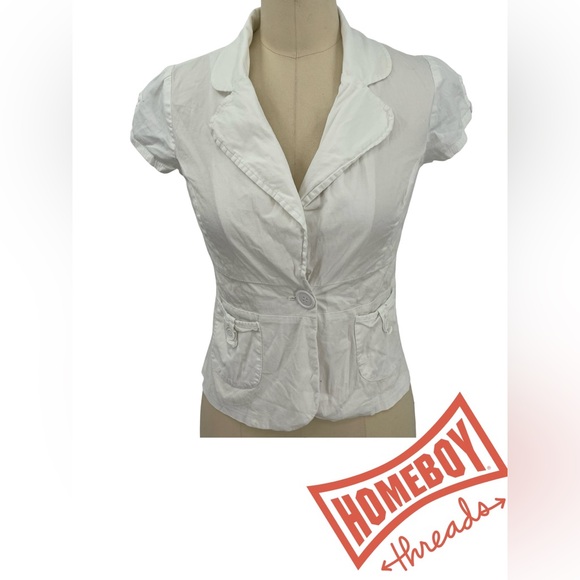 anchor blue Tops - White Button-Up Blazer